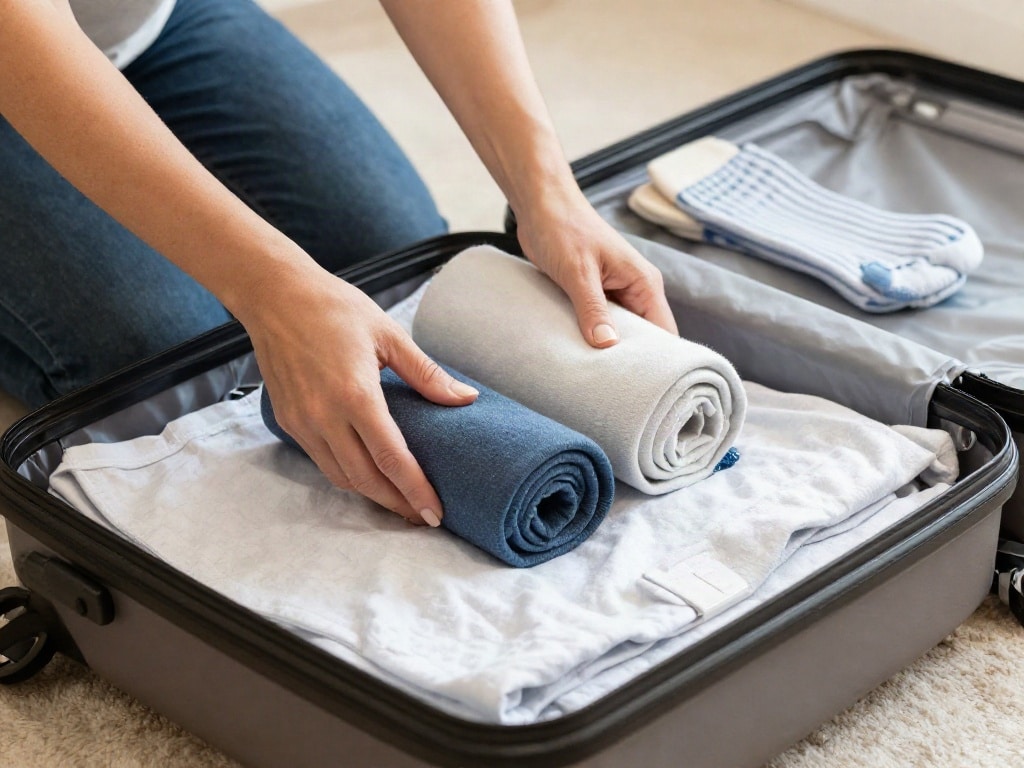 Kleidung rollen oder falten Koffer
